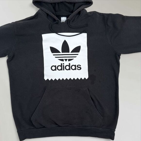 Adidas Men's Hooded Sweatshirt Black Pullover Logo Hoodie Lightweight Size Med - Picture 2 of 10